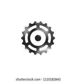 Sprocket icon in halftone style. Black and white monochrome vector illustration.
