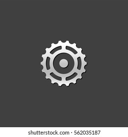 Sprocket Icon In Metallic Grey Color Style.