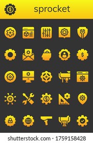 conjunto de iconos del piñón. 26 iconos rellenos del piñón.  Iconos modernos sencillos como: Preferencias, configuración, montura