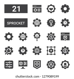 sprocket icon set. Collection of 21 filled sprocket icons included Settings, Setting