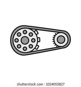 Sprocket wheel with chain color icon. Drive belt on pulley. Isolated vector illustration