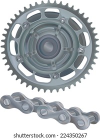 Sprocket wheel with chain links - Illustration.