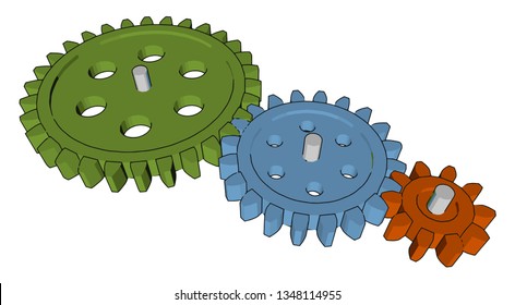 A sprocket or sprocket- wheel is a profiled wheel teeth or cogs that mesh with a chain track or other perforated or indented material vector color drawing or illustration