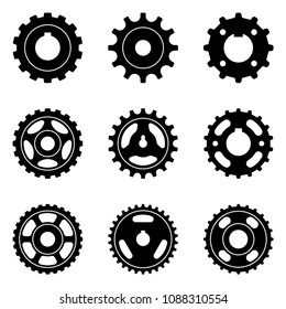 Sprocket wheel and pulley icons set. Silhouette vector