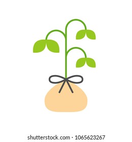 sprout in bag, flat icon planting tree, gardening and agricultural concept