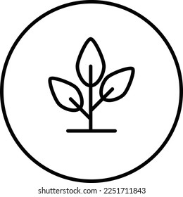 Sprout black and white line icon vector illustration in a circle, for web use for nature, leaf, plant, agriculture, ecologic