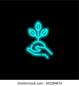 Sprout blue glowing neon ui ux icon. Glowing sign logo vector