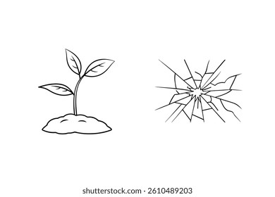 Sprout And Broken Glass Drawing Showing Concept Of Environmental Destruction And Rebirth