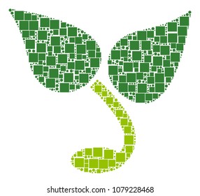 Sprout composition icon of square shapes and spheric dots in various sizes. Vector items are formed into sprout illustration design concept.