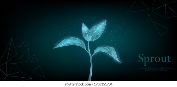 Sprout. The concept of growing plants. Abstract illustration isolated on a blue background. Save the planet, nature, environment. Grow life, polygon, triangles, low poly, vector illustration.