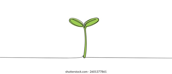 sprout continuous one line drawing. Seeds sprouting in the ground. Growth, seedling, gardening concept one line. Plant growth process Vector illustration.