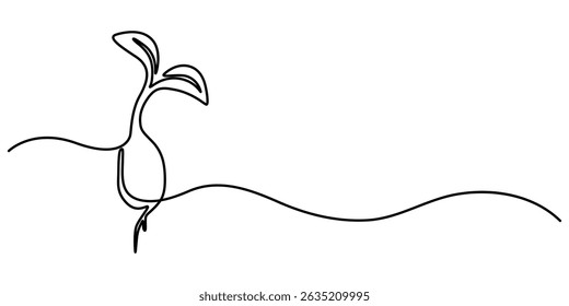 sprout continuous one line drawing, sprout continuous one line drawing. Seeds sprouting in the ground. Growth, seedling, gardening concept one line. Plant growth process Vector illustration.