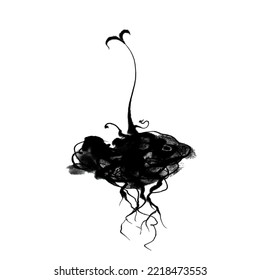 A sprout denoting rebirth. Vector illustration, imitation of ink