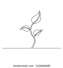 The sprout is drawn by one black line on a white background. One-line drawing. Continuous line. Vector Eps10