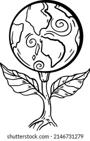 sprout, earth, hand draw. Black vector illustration art