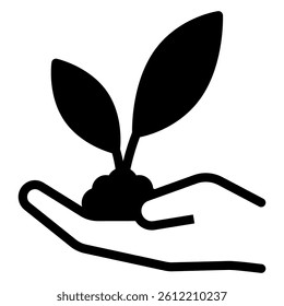 Sprout earth in hand solid icon, gardening concept. Vector graphics. Garden plant sign on white background, style mobile or design