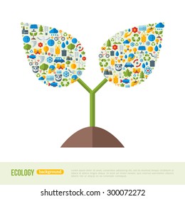 Sprout with Ecology Icons Pattern. Vector Illustration.