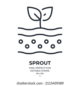 Sprout editable stroke outline icon isolated on white background flat vector illustration. Pixel perfect. 64 x 64.
