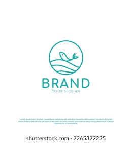 Sprout and Fish Line Art Logo Design