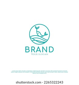 Sprout and Fish Line Art Logo Design