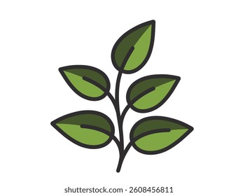 Sprout with five leaves illustration in green colors. Spring, planting and nature design element. Isolated vector image