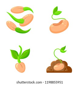 Sprout flat icons set. Web sign kit of sow seeds. Organic food icon collection includes plant, sapling, leaves, grass. Agriculture simple cartoon colorful symbol isolated on white vector Illustration