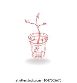 Sprout in a flowerpot. Framevector drawing. Line art.