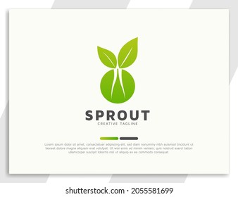 Sprout green plant with leaves and root logo design