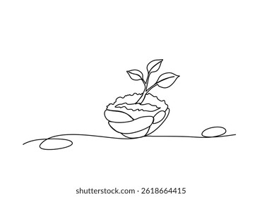 Brotan en el suelo, una línea dibujando Ilustración vectorial.