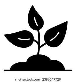 Sprout in ground solid icon, Garden and gardening concept, Seedling sign on white background, Young plant growing in soil icon in glyph style for mobile and web design. Vector graphics