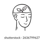 sprout growing inside brain man head doodle hand drawn icon. Outline drawing line clipart symbol sustainable eco thinking, creative idea development. . Vector illustration