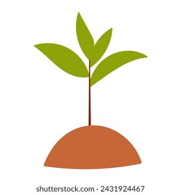 un brote crece desde el suelo. Nueva vida verde. Respetuoso del medio ambiente. Cuidado del jardín. Hojas y tallo. Dibujado a mano ilustración vectorial. Símbolo de objeto de elemento de icono