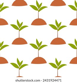 a Sprout grows from the ground. New green life. Eco-friendly. Garden care. Leaves and stem. Hand drawn vector illustration. pattern seamless background wallpaper texture print fabric, paper, fashion