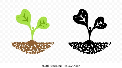 Sprout grows out of soil, graphic design. Germinating, germ, growing, plant and ground, vector design and illustration