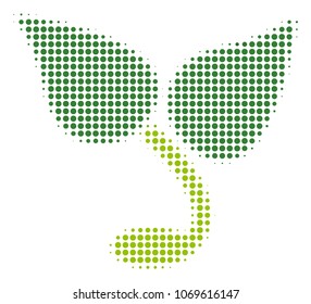 Sprout halftone vector pictogram. Illustration style is dotted iconic Sprout icon symbol on a white background. Halftone pattern is round blots.
