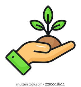 Sprout en mano que denota el concepto icono del cuidado de plantas en estilo moderno, agricultura y agricultura, diseño de vectores de cuidado de la naturaleza