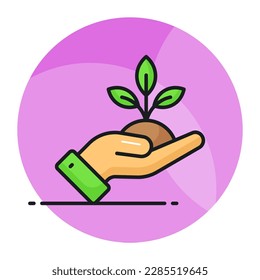 Sprout en mano que denota el concepto icono del cuidado de plantas en estilo moderno, agricultura y agricultura, diseño de vectores de cuidado de la naturaleza
