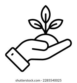 Sprout in hand denoting concept icon of plant care in modern style, farming and agriculture, nature care vector design