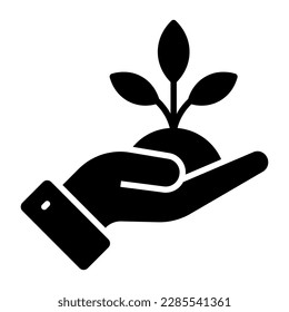 Sprout in hand denoting concept icon of plant care in modern style, farming and agriculture, nature care vector design