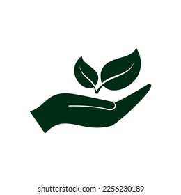sprout in a hand of environmental protection logo