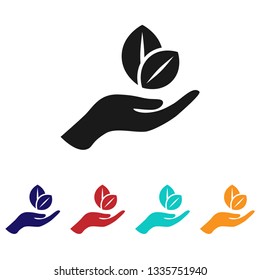 Sprout in hand icon, plant in hand vector.Environmental protection.