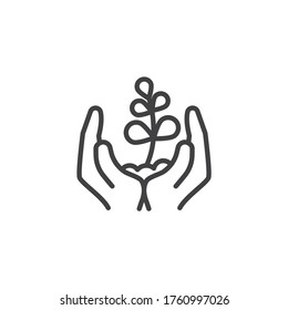 Surge en un icono de línea de mano. signo de estilo lineal para concepto móvil y diseño web. Icono de vector de contorno de planta. Símbolo de protección del medio ambiente, ilustración del logotipo. Gráficos vectoriales