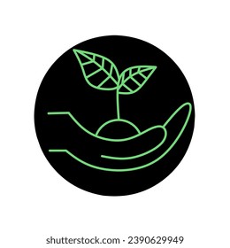 Logo de Sprout in hand. protección ambiental, ecología, ícono natural, orgánico. Ilustración del vector