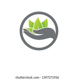 sprout in a hand sign of environmental protection, web icon. vec