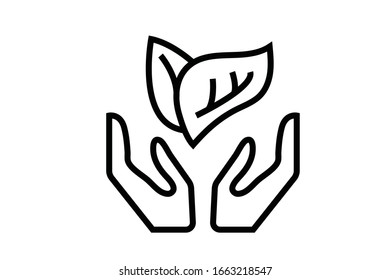 Sbrout en un signo manual de icono del vector de protección medioambiental.