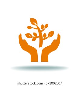 sprout in a hand sign of environmental protection web icon tree.