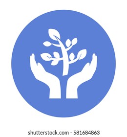 sprout in a hand sign of environmental protection web icon tree.