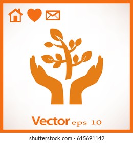 sprout in a hand sign of environmental protection web icon tree.