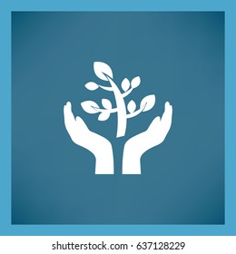 sprout in a hand sign of environmental protection web icon tree.