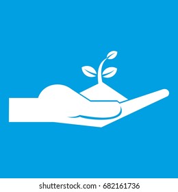 Sprout in the human hand in simple style isolated on white background vector illustration